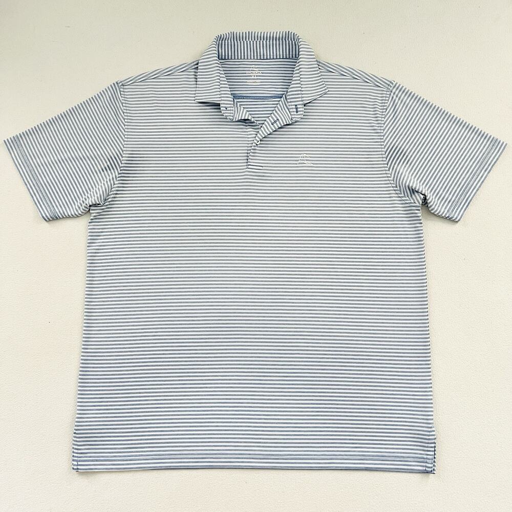 Rhoback Men Blue White Stripe Performance Stretch Short Sleeve Polo Shirt XL